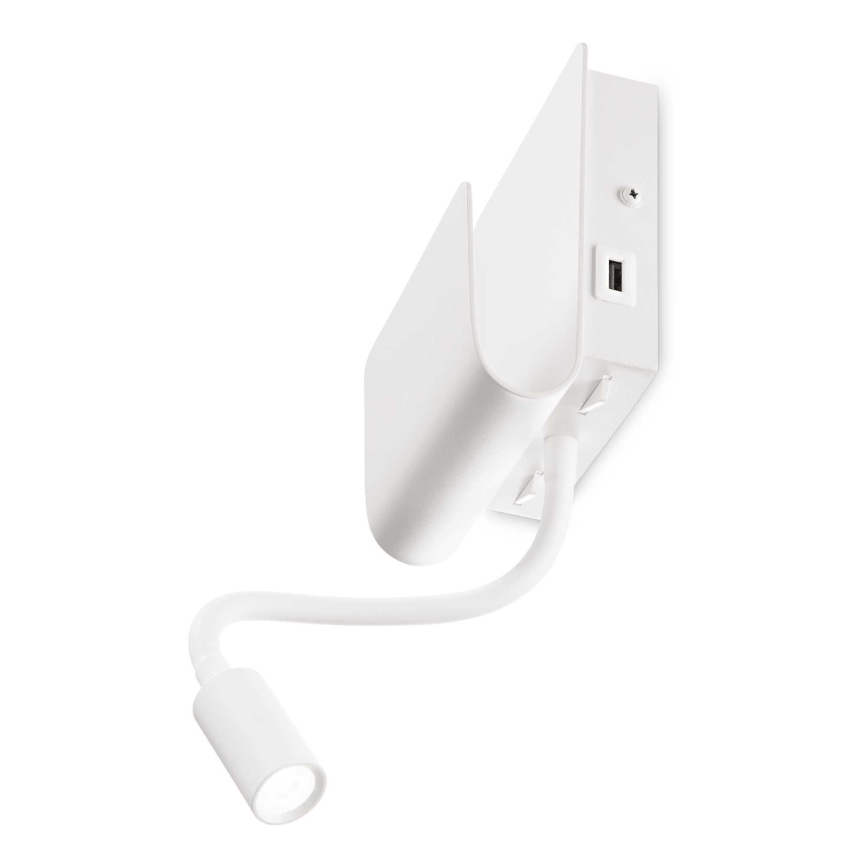 Ideal Lux - LED Zidna reflektorska lampa sa fleksibilnom lampicom PROBE LED/9,5W/230V USB CRI 90 bela