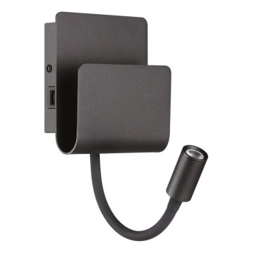 Ideal Lux - LED Zidna reflektorska lampa sa fleksibilnom lampicom PROBE LED/9,5W/230V USB CRI 90 crno