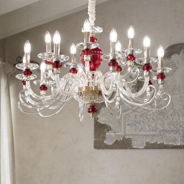 Ideal Lux - Luster na lancu BARONET 15xE14/40W/230V pr. 88 cm crveno