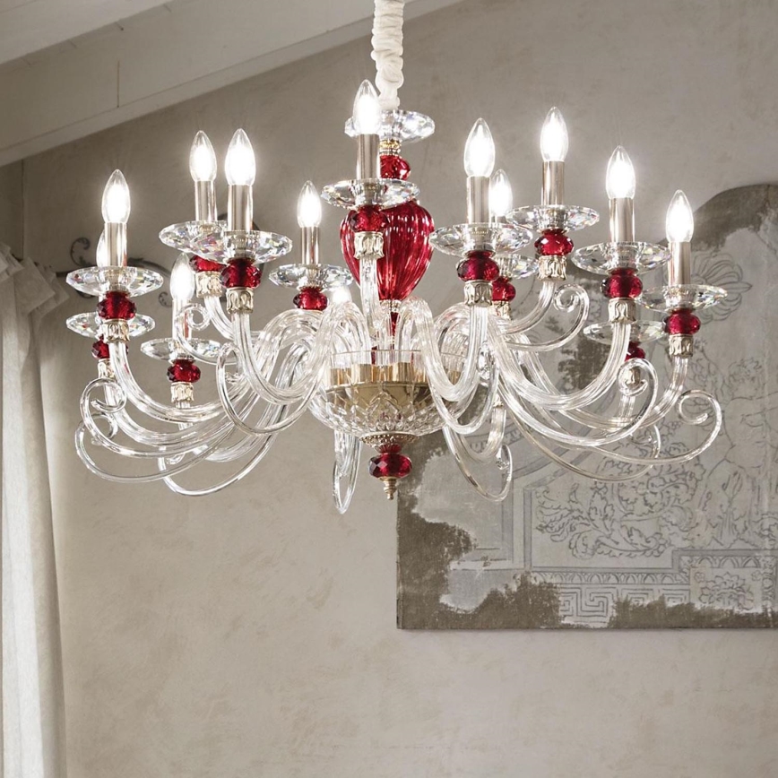 Ideal Lux - Luster na lancu BARONET 15xE14/40W/230V pr. 88 cm crveno