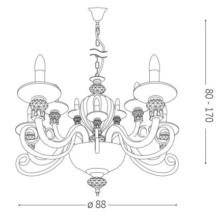 Ideal Lux - Luster na lancu BARONET 15xE14/40W/230V pr. 88 cm crveno