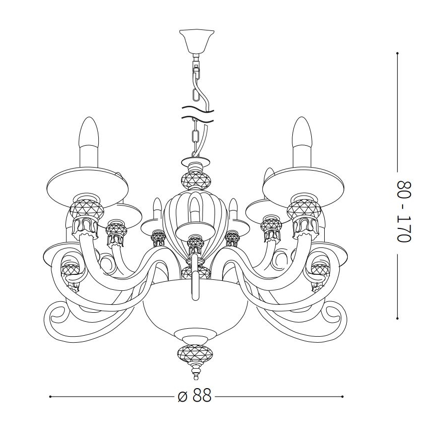Ideal Lux - Luster na lancu BARONET 15xE14/40W/230V pr. 88 cm crveno