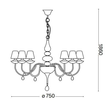 Ideal Lux - Luster na lancu BLANCHE 6xE14/4W/230V pr. 72 cm crno