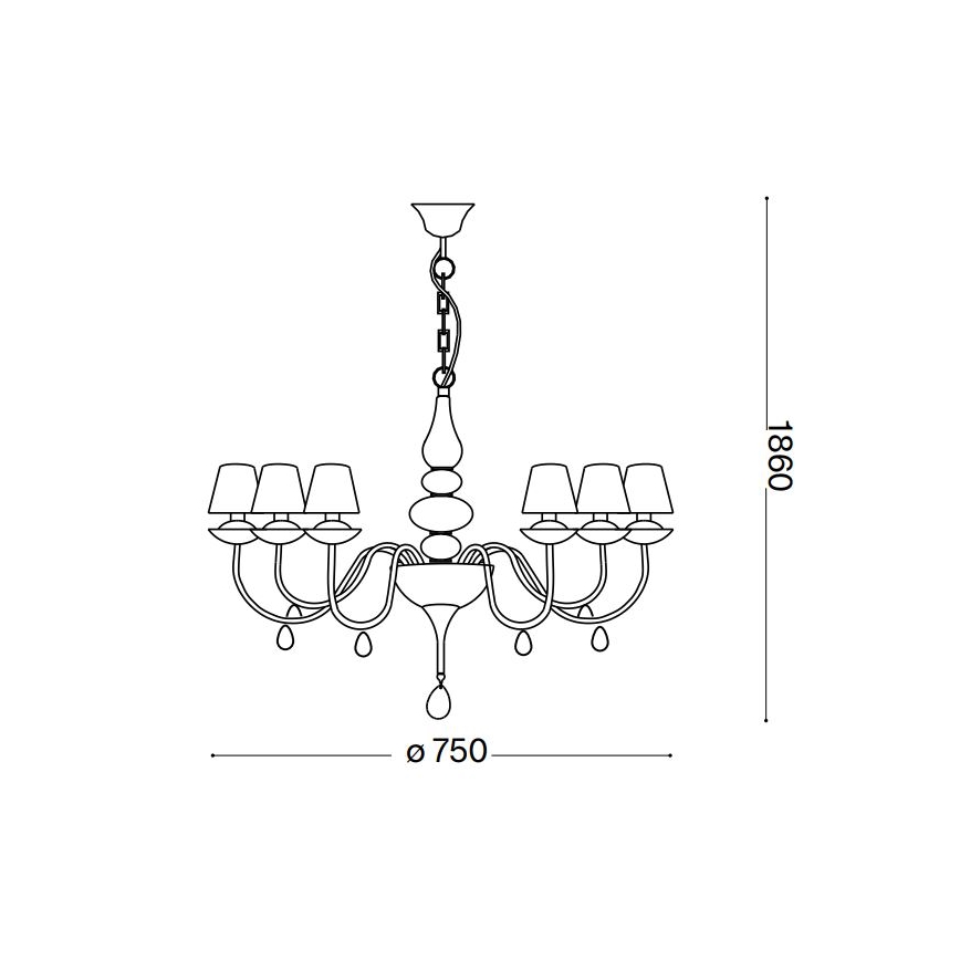 Ideal Lux - Luster na lancu BLANCHE 6xE14/4W/230V pr. 72 cm crno