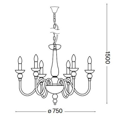 Ideal Lux - Luster na lancu DOGE 6xE14/40W/230V pr. 75 cm sjajni krom