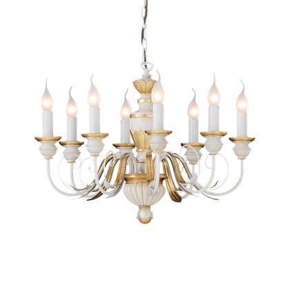 Ideal Lux - Luster na lancu FIRENZE 8xE14/40W/230V pr. 64 cm bela/zlatna