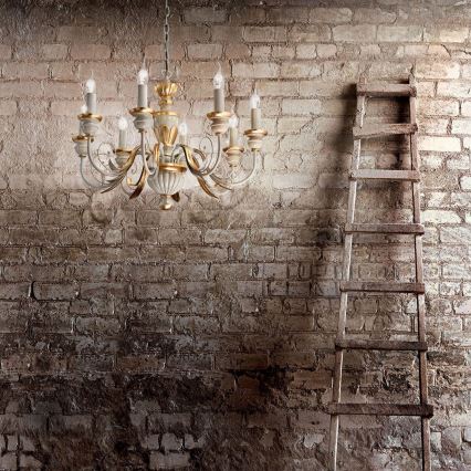 Ideal Lux - Luster na lancu FIRENZE 8xE14/40W/230V pr. 64 cm bela/zlatna