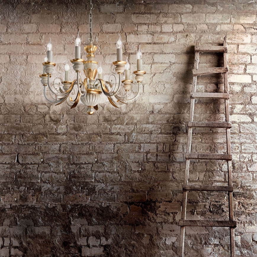 Ideal Lux - Luster na lancu FIRENZE 8xE14/40W/230V pr. 64 cm bela/zlatna