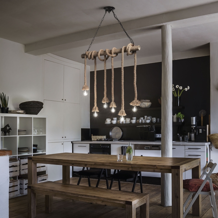 Ideal Lux - Luster na sajli CANAPA 6xE27/15W/230V braon
