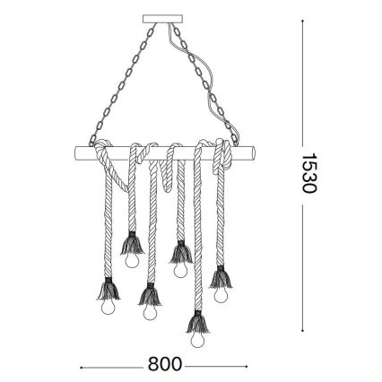Ideal Lux - Luster na sajli CANAPA 6xE27/15W/230V braon