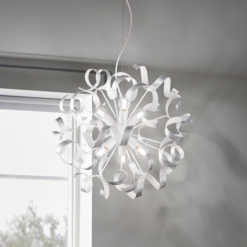 Ideal Lux - Luster na sajli VORTEX 6xE14/40W/230V pr. 53 cm srebrno/patina