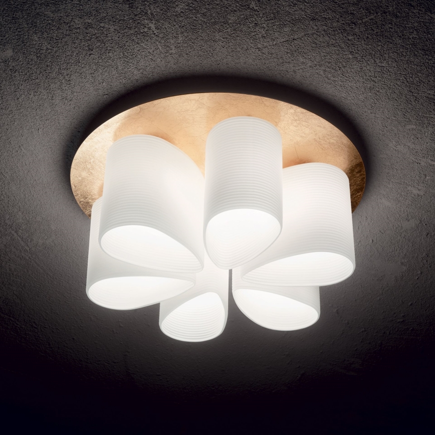 Ideal Lux - Plafonjera DAISY 6xE27/52W/230V pr. 60 cm zlatna/bela