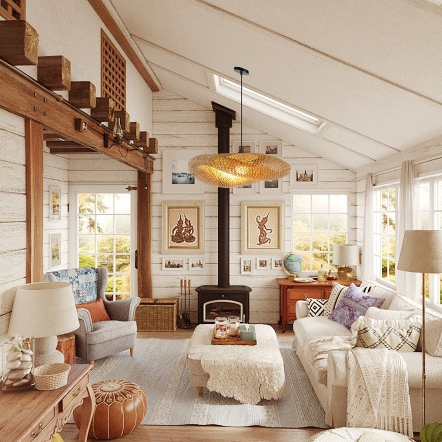 Luster na sajli HILO 1xE27/40W/230V prečnika 80 cm bambus