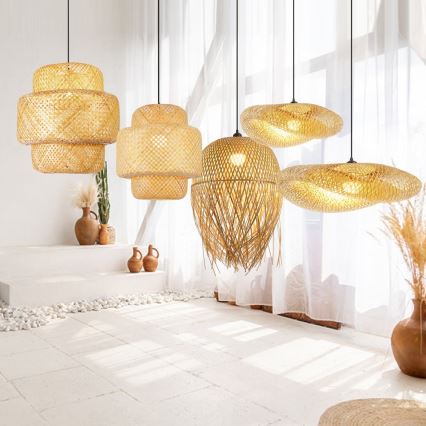 Luster na sajli HILO 1xE27/40W/230V prečnika 80 cm bambus