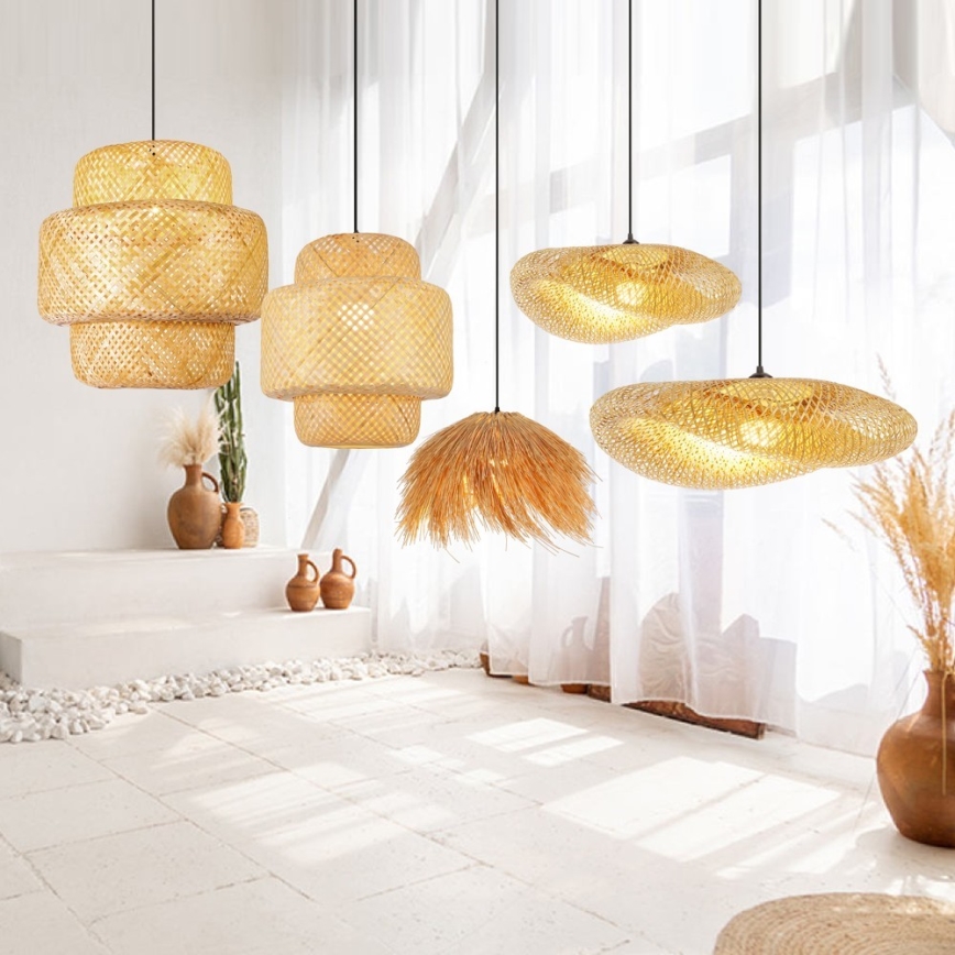 Luster na sajli HILO 1xE27/40W/230V prečnika 80 cm bambus