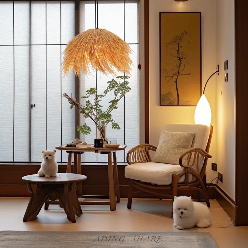 Luster na sajli NATURALEZA 1xE27/40W/230V pr. 55 cm ratan