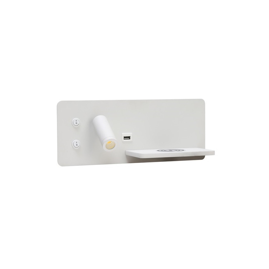 Immax 08285L - LED Zidna reflektorska lampa sa policom, USB portom i bežičnim punjenjem Be PREPARE LED/3W/230V + LED/3W bela