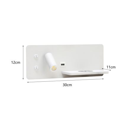 Immax 08285L - LED Zidna reflektorska lampa sa policom, USB portom i bežičnim punjenjem Be PREPARE LED/3W/230V + LED/3W bela