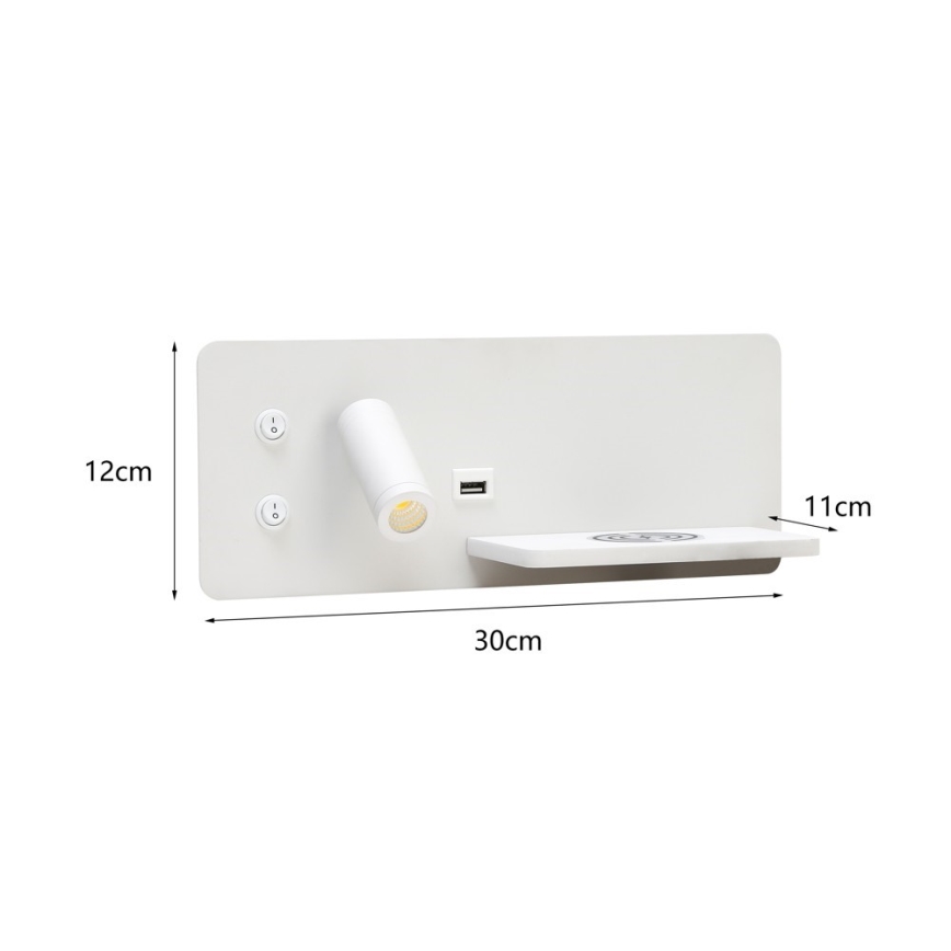 Immax 08285L - LED Zidna reflektorska lampa sa policom, USB portom i bežičnim punjenjem Be PREPARE LED/3W/230V + LED/3W bela