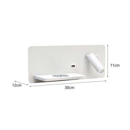 Immax 08286L - LED Zidna reflektorska lampa sa policom, USB portom i bežičnim punjenjem Be PREPARE LED/3W/230V + LED/3W bela