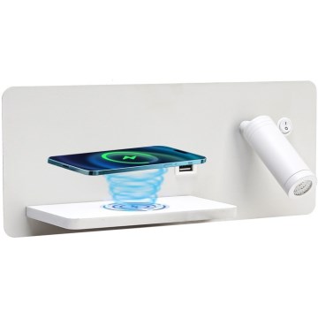 Immax 08286L - LED Zidna reflektorska lampa sa policom, USB portom i bežičnim punjenjem Be PREPARE LED/3W/230V + LED/3W bela