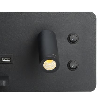 Immax 08288L - LED Zidna reflektorska lampa sa policom, USB portom i bežičnim punjenjem Be PREPARE LED/3W/230V + LED/3W crno