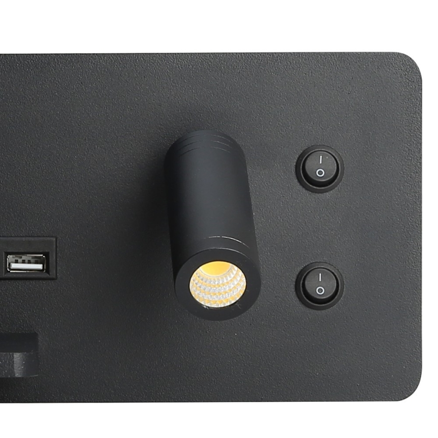 Immax 08288L - LED Zidna reflektorska lampa sa policom, USB portom i bežičnim punjenjem Be PREPARE LED/3W/230V + LED/3W crno