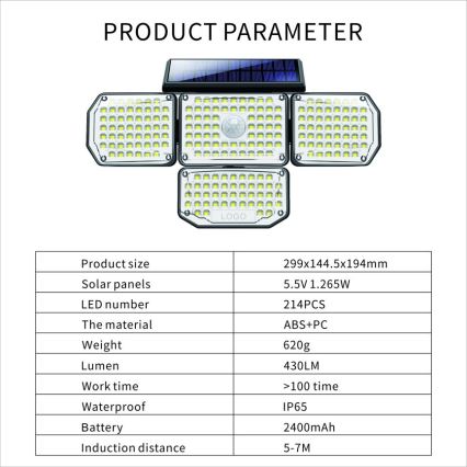 LED Solarna zidna lampa sa senzorom LED/5W/5,5V IP65 2400 mAh