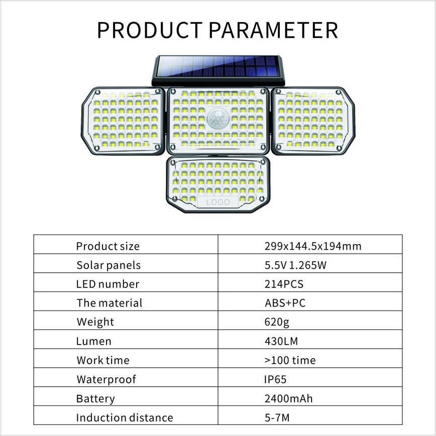 LED Solarna zidna lampa sa senzorom LED/5W/5,5V IP65 2400 mAh