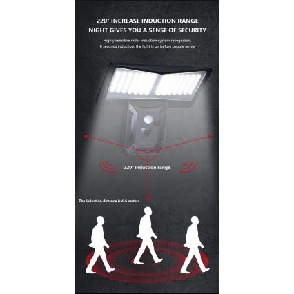 LED Solarna zidna lampa sa senzorom LED/2,6W/5,5V IP65 1800 mAh crno