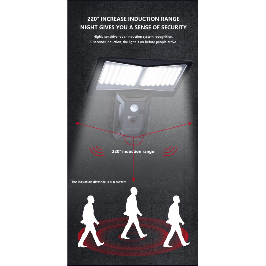 LED Solarna zidna lampa sa senzorom LED/2,6W/5,5V IP65 1800 mAh crno