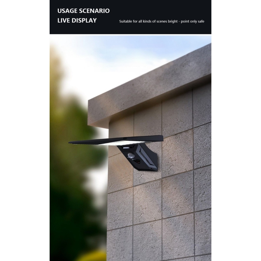 LED Solarna zidna lampa sa senzorom LED/2,6W/5,5V IP65 1800 mAh crno
