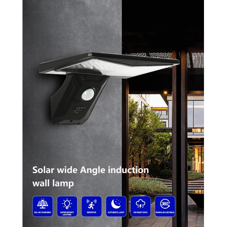 LED Solarna zidna lampa sa senzorom LED/2,6W/5,5V IP65 1800 mAh crno