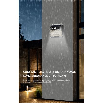 LED Solarna zidna lampa sa senzorom LED/3W/5,5V IP65 1200 mAh