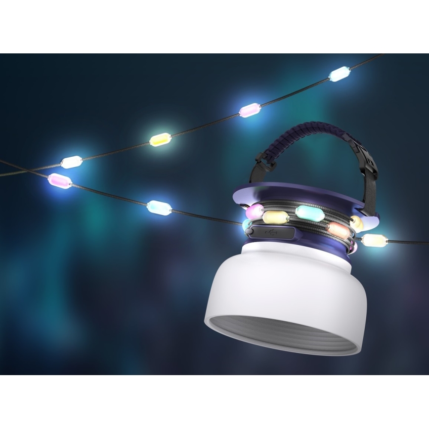 LED RGB Prenosni solarna punjiva lampa sa LED lancem LED/10W/5V 3600 mAh IP65 3600 mAh