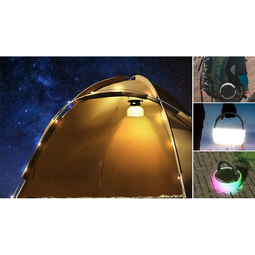 LED RGB Prenosni solarna punjiva lampa sa LED lancem LED/10W/5V 3600 mAh IP65 3600 mAh