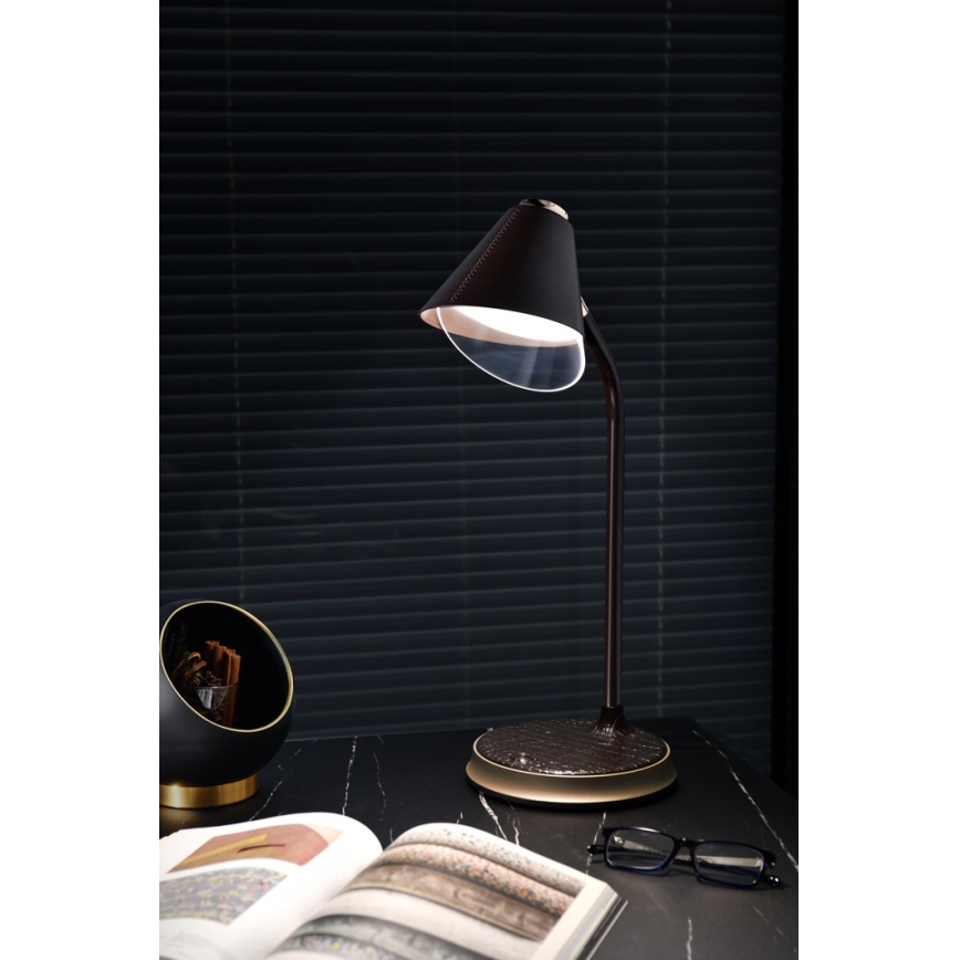 LED Prigušiva stona lampa sa bežičnim punjenjem FINCH LED/9W/12/230V braon/zlatna