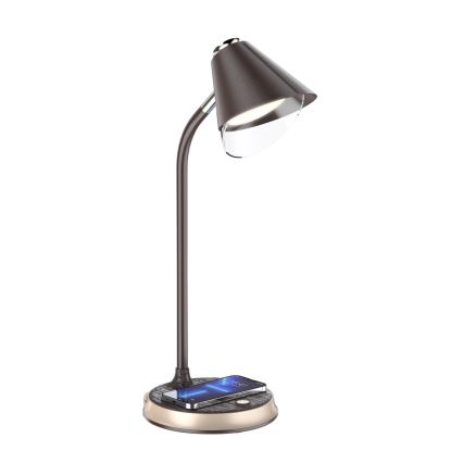 LED Prigušiva stona lampa sa bežičnim punjenjem FINCH LED/9W/12/230V braon/zlatna