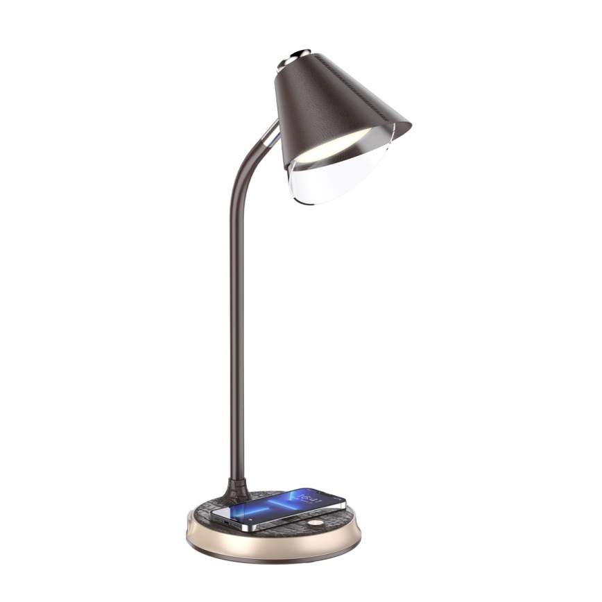 LED Prigušiva stona lampa sa bežičnim punjenjem FINCH LED/9W/12/230V braon/zlatna
