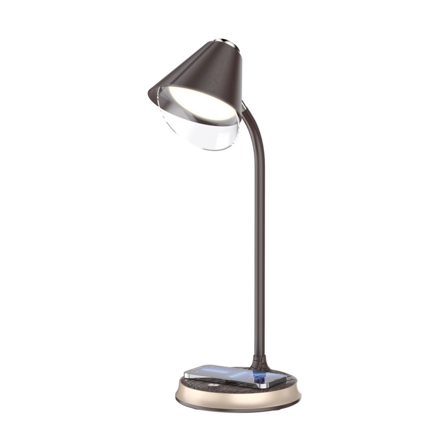 LED Prigušiva stona lampa sa bežičnim punjenjem FINCH LED/9W/12/230V braon/zlatna