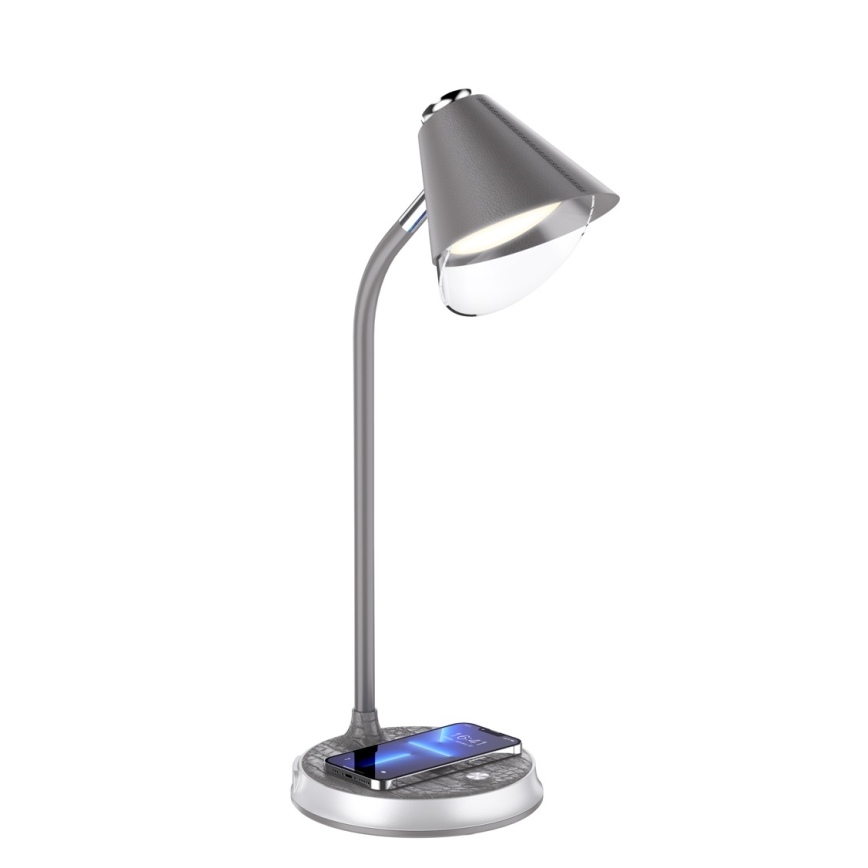LED Prigušiva stona lampa sa bežičnim punjenjem FINCH LED/9W/12/230V sivo/sjajni krom