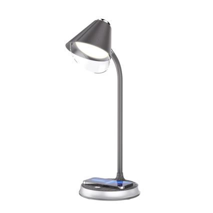 LED Prigušiva stona lampa sa bežičnim punjenjem FINCH LED/9W/12/230V sivo/sjajni krom