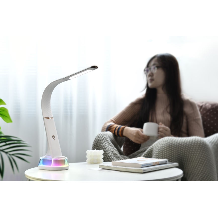 LED RGB Prigušiva stona lampa sa bežičnim punjenjem CORELLA LED/7W/12/230V bela