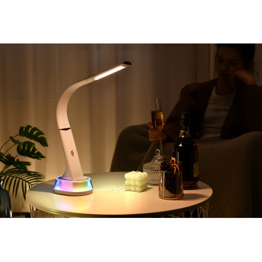 LED RGB Prigušiva stona lampa sa bežičnim punjenjem CORELLA LED/7W/12/230V bela