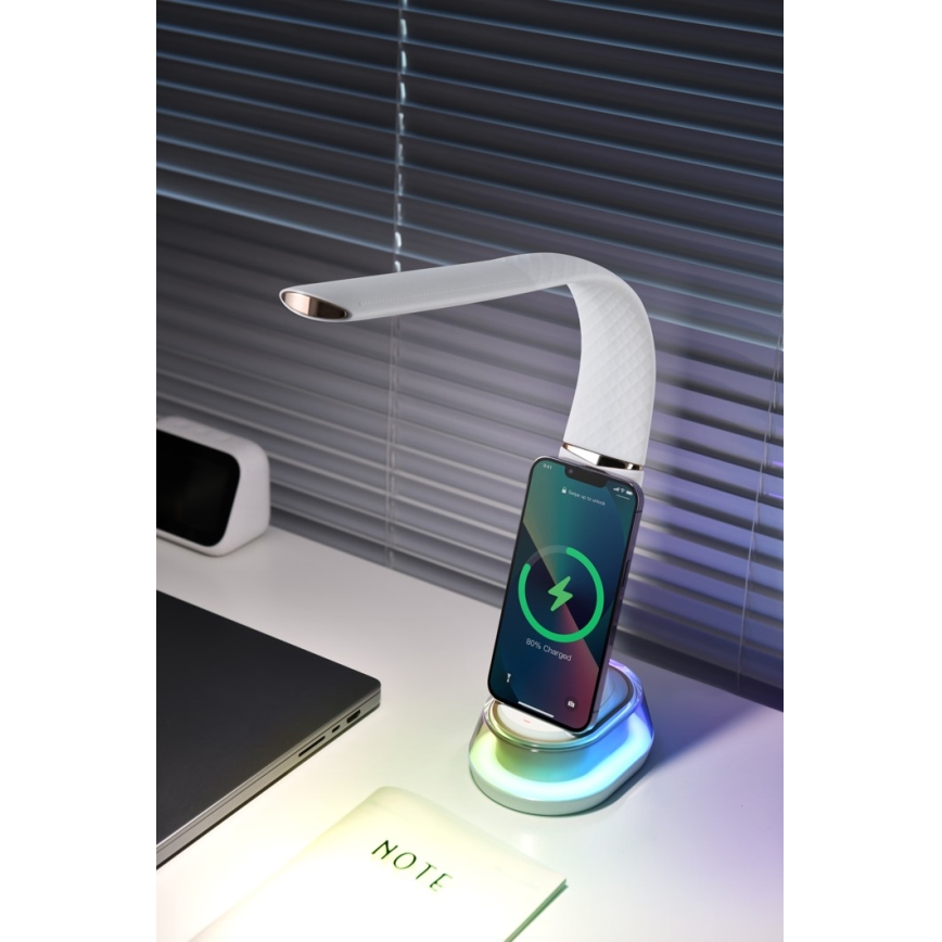 LED RGB Prigušiva stona lampa sa bežičnim punjenjem CORELLA LED/7W/12/230V bela
