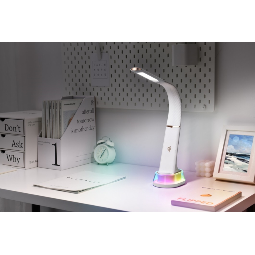 LED RGB Prigušiva stona lampa sa bežičnim punjenjem CORELLA LED/7W/12/230V bela