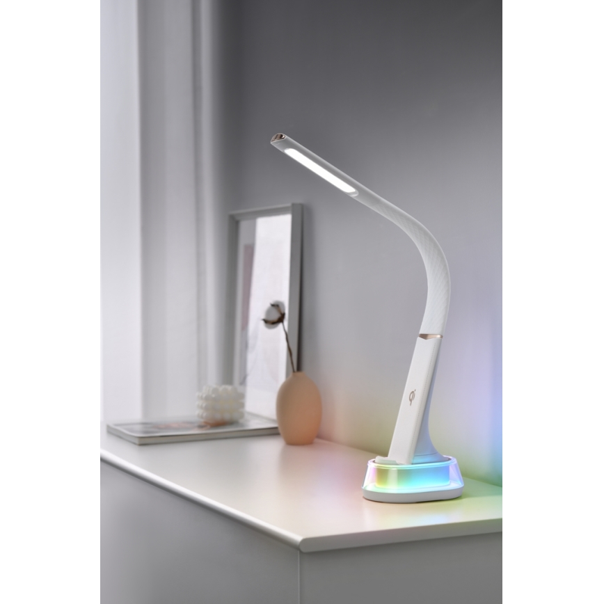 LED RGB Prigušiva stona lampa sa bežičnim punjenjem CORELLA LED/7W/12/230V bela