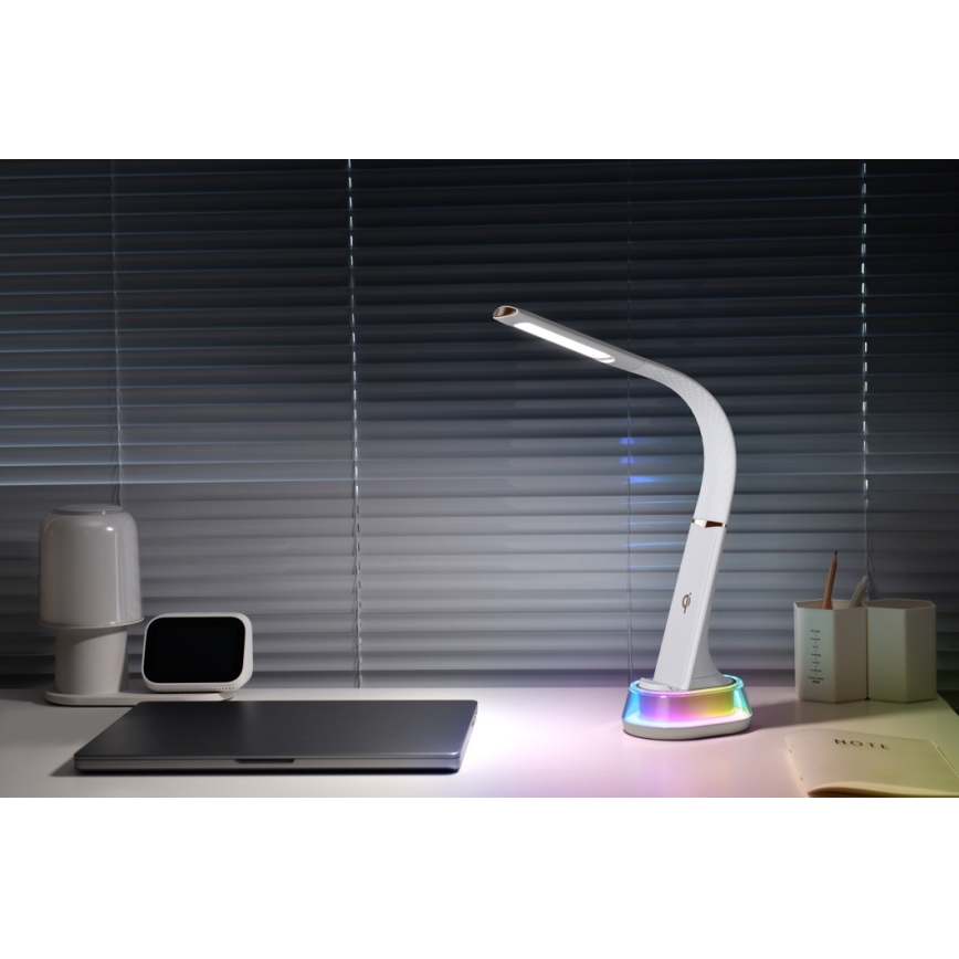 LED RGB Prigušiva stona lampa sa bežičnim punjenjem CORELLA LED/7W/12/230V bela