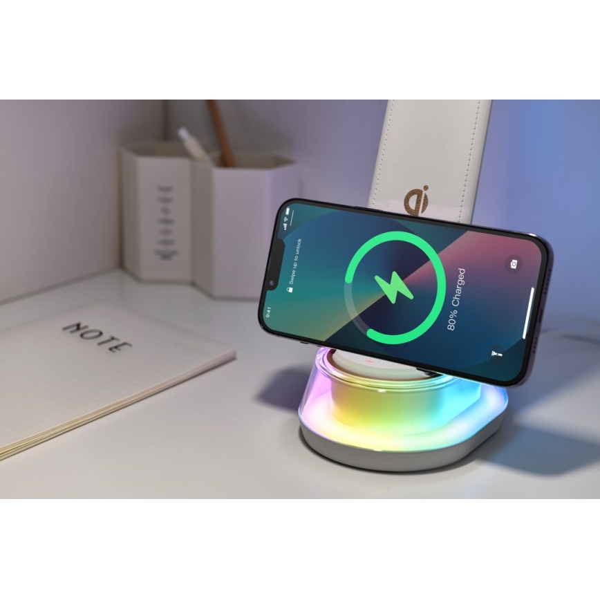 LED RGB Prigušiva stona lampa sa bežičnim punjenjem CORELLA LED/7W/12/230V bela