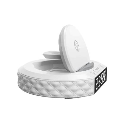 Budilnik sa LCD displejom i Qi bežičnim punjačem 27 W / 9 V, 220 mAh, beo